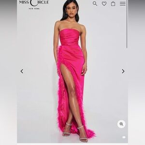 Fuchsia Pink Feather High Slit dress
